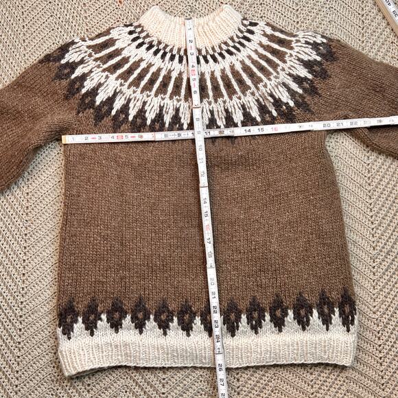 Vintage Chunky Wool Fair Isle Sweater Brown / Cream - Size Small Men’s - Picture 5 of 8